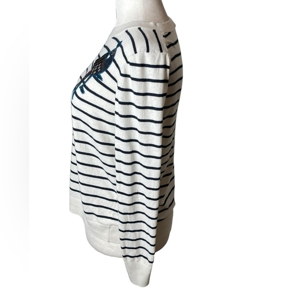 Ann Taylor Loft Peacocks wool blend Crew New Sweater Black & white strip Medium - Picture 5 of 11